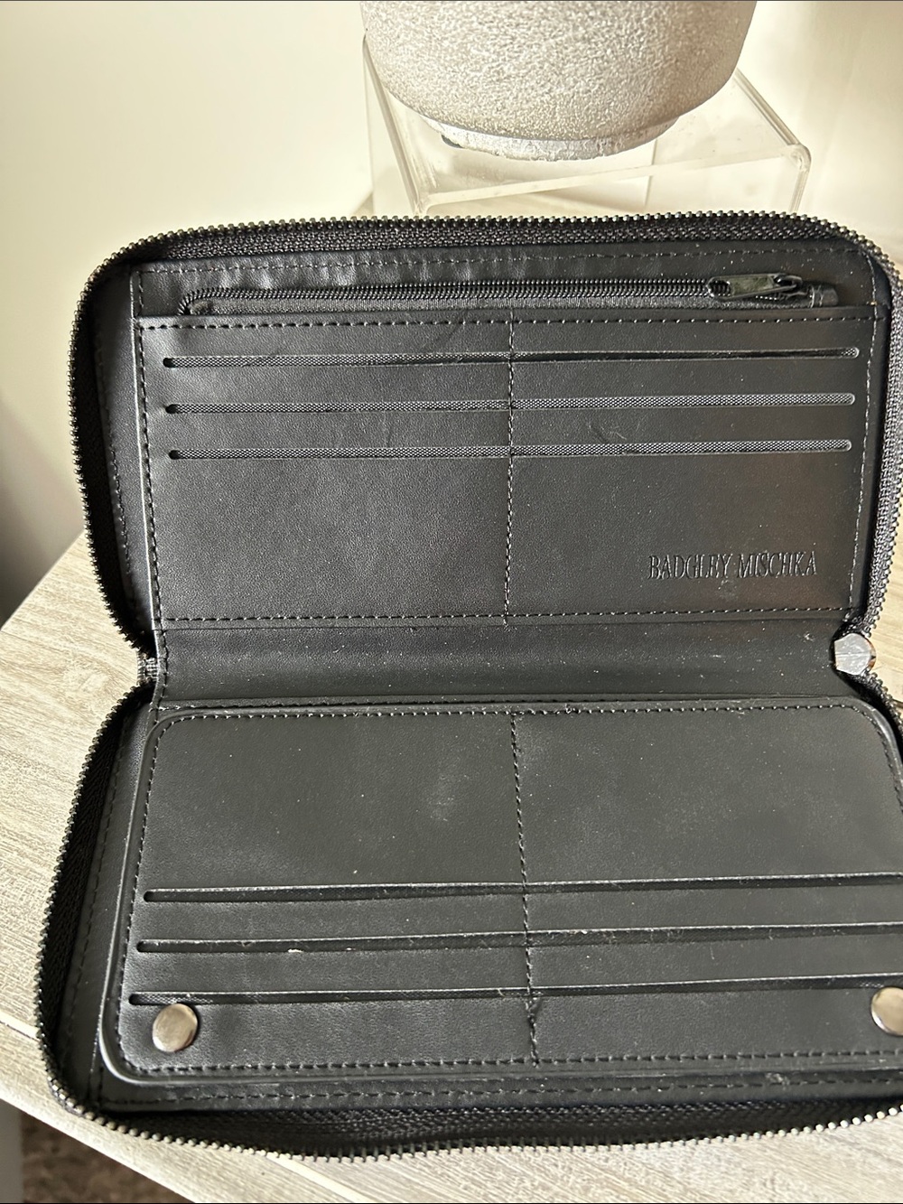 Badgley Mischka black Textured Wallet with Metallic BM Logo - Picture 8 of 13